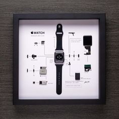 an apple watch is displayed in a black frame with instructions on how to use it