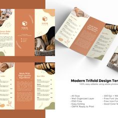 Bakery Resto Trifold Brochure PSD Template Bakery Brochure, Bakery Restaurant, Brochure Psd, Business Brochure Design, Product Presentation, Trifold Brochure Template, Brochure Layout