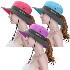 PRICES MAY VARY. ❤【Hat Size & Cosy Fit】:Womens sun hat is perfect fit for 21.8"-23.3" head circumferences.The elastic buckle behind the hat is adjustable for the most comfortable size. ❤【360° Sun Protection & Windproof】:Boonie hat with 3.75 inches wide brim,keep the sun off your head,face and neck.UPF 50+ sun protection blocks harmful UVA & UVB rays effectively.In addition, the hat is equipped with an adjustable chin strap for a windy conditions. ❤【Ponytail Design & Cowboy Style】:Ponytail openin Womens Beach Hat, Girls Sun Hat, Watermelon Red, Ponytail Hat, Wide Brim Sun Hat, Sun Hats For Women, Cowboy Style, Beach Hat, Outdoor Woman