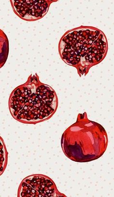 a painting of pomegranates on a white background with polka dotes