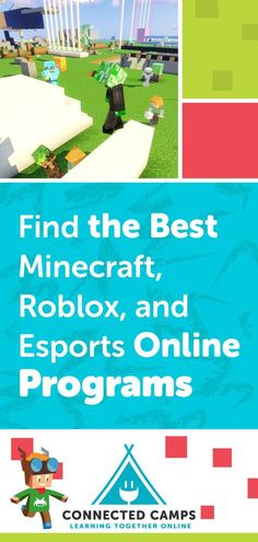 an advertisement for the minecraft and esports online programs, with text that reads find the best minecraft, roblox, and esports online programs