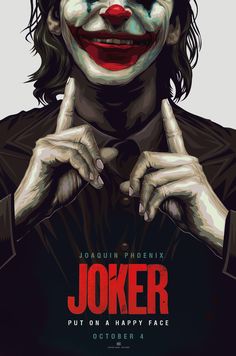 the joker poster is shown with his hands on his chest