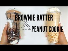 two people holding up their brownie batter and peanut cookie cups