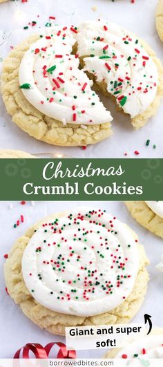 This Christmas Crumbl Sugar Cookies recipe beats all others! Ultra-thick and soft with a perfect crinkly edge, these mouthwatering cookies are a vanilla version of the classic Chilled Sugar Cookies. Topped with a creamy vanilla buttercream and festive Christmas sprinkles, they’re the very best copycat Crumbl cookies for your holiday season. Crumble Christmas Cookie Copycat Recipe, Scooters Sugar Cookie Recipe, Snickerdoodle Cookies With Frosting, Christmas Sugar Cookies Soft, Christmas Sugar Cookie Shots, Sugar Cookie Christmas Recipe, Gingerbread Crumble Cookies, Sugar Cookie Crumbl Copycat, Chocolate Chip Cookies Crumble