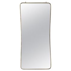 a large rectangular mirror with metal frame and gold trimmings on the edges, against a white background