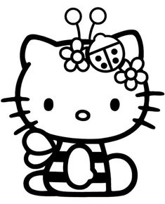 a hello kitty sitting on top of a pile of books with a bow in her hair