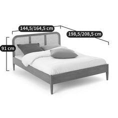 a bed with measurements for the headboard and foot board on it's side