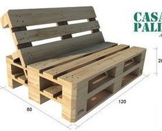 a wooden bench made out of pallets with measurements