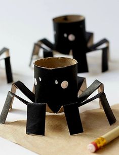 some toilet paper rolls are made to look like a spider