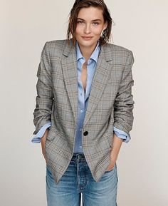 The Kline Blazer | Madewell Fall Gabardine Single-breasted Blazer, Tailored Single-breasted Corduroy Blazer, Classic Brown Single-breasted Blazer, Brown Single-breasted Button-up Blazer, Relaxed Blazer, Brown Single-breasted Cotton Blazer, Fall Clothing, Suit Style, Plaid Fabric