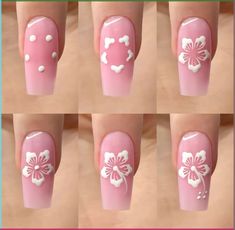 #nailart #nails #hibiscus #flowers #tutorial #nailtutorial #acrylic #inspiration Hibiscus Flower Nails Tutorial, Nails Hibiscus, Hibiscus Flower Nails, Hibiscus Nail Art, Carcase Iphone, Acrylic Inspiration, Pink White Nails, Girly Acrylic, Cute Simple Nails