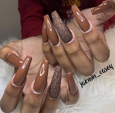 Nails Collection, Brown Nails Design, Nails Brown, Brown Glitter, Acrylic Design, Heart Nails