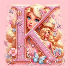 the letter k is made up of barbies and butterflies