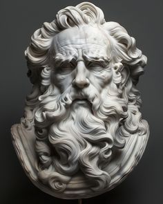 a white sculpture of a man with long hair and beard