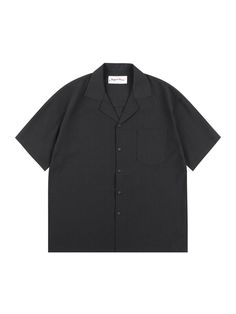 This is a comfortable and minimal shirt that is made out of high quality rayon and polyester blend fabric. With design detail of square patch pocket on the left chest and open collar, it gives a trendy and refined look.- Oversized silhouette- Open collar neckline- Patch pocket on the chest Solid Shirt With Casual Collar For Work, Black Plain Summer Shirt, Solid Color Lapel Collar Tops With Relaxed Fit, Relaxed Fit Lapel Collar Top, Solid Color Tops With Relaxed Fit And Lapel Collar, Black Relaxed Fit Shirt For Business, Relaxed Fit Black Business Shirt, Relaxed Fit Business Tops With Lapel Collar, Modern Tops With Lapel Collar And Welt Pockets