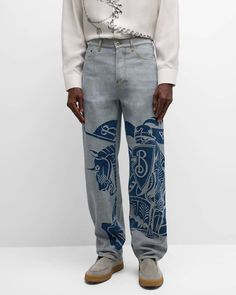 Get free shipping on Burberry Men's EKD Loose-Fit Jeans at Neiman Marcus. Shop the latest luxury fashions from top designers. Painted Pants, Prada Jeans, Burberry Jeans, Knight Design, Custom Jeans, Loose Fit Jeans, Boys Jeans, Equestrian Style, Designer Jeans