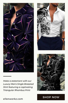 Elevate Your Style with Luxury Men's Fashion: Single Breasted Shirt with Triangular Rhombus Print