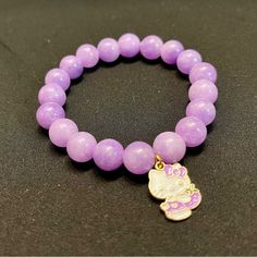 Beautiful 10mm Lavender Amethyst Bracelet With Hello Kitty Pendant. Will Fit Most Wrists (7 Inches). Lavender Casual Jewelry For Gifts, Casual Purple Hypoallergenic Jewelry, Pandora Open Bangle, Wooden Bangle Bracelet, Girly Bracelets, Crystal Bead Jewelry, Lavender Amethyst, Gold And Silver Bracelets, Diy Bracelet Designs