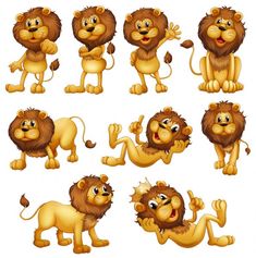 Download - Lions in different positions — Stock Illustration Lion Clipart, Cute Lion, Lion Print, Star Party, Business Flyer Templates, Animal Nursery, Kids' Book, Childrens Illustrations, Cartoon Animals