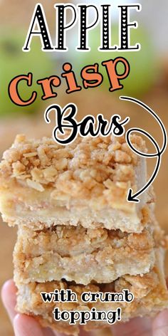 an apple crisp bars with crumb topping is shown in front of the caption