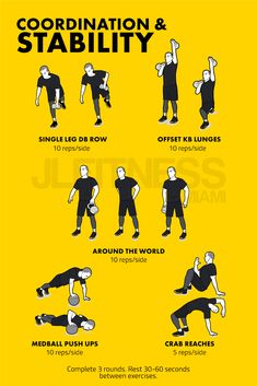 a poster showing how to do coordination and stability in different positions, with the instructions below