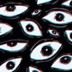 an image of many different looking eyes in black and white colors on a dark background