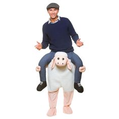 a man riding on the back of a stuffed animal