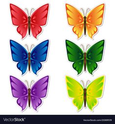 four different colored butterflies on white background