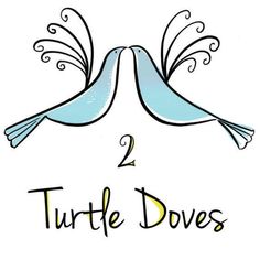 two blue birds with the words turtle doves written below them in cursive writing