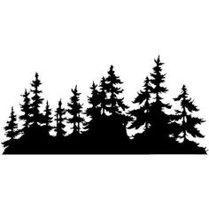 a black and white silhouette of pine trees