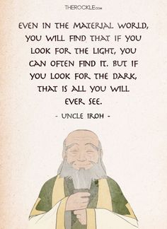 an old man with a long white beard holding a microphone in front of a quote from uncle iroh