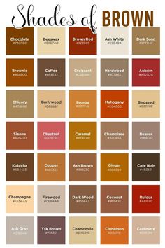 shades of brown with the names and colors