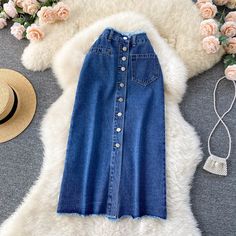 Brand Name: NuktyMaterial: CottonStyle: CasualElasticity: Non StrechOrigin: Mainland ChinaCN: GuangdongFabric Type: DenimWaistline: empirePattern Type: SolidFit Type: Slim FitSilhouette: A-LINEDresses Length: Mid-CalfAge: 25-34Decoration: PocketsPlace Of Origin: China (Mainland)is_customized: NoGender: WOMEN[23y 3m 8d] Chic Non-stretch Blue Denim Skirt, Blue Frayed Hem Denim Skirt For Fall, Blue Denim Skirt With Frayed Hem For Fall, Fall Blue Denim Skirt With Frayed Hem, Blue Denim Knee-length Skirt For Fall, Blue Knee-length Denim Skirt For Fall, Fall Blue Knee-length Denim Skirt, Long Sleeve Bathing Suit, Elegant Rompers