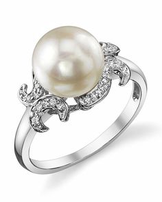 Akoya Pearl & Diamond Crown Jewel Ring. #pearls  #gold #rings #white Luxury Victorian Pearl Ring For Formal Occasions, Luxury White Gold Pearl Ring As Gift, Luxury Akoya Pearl Rings For Women, Luxury Platinum Pearl Ring, Classic White Gold Pearl Ring With Diamond Accents, Formal White Diamond Ring With Pearl Drop, Classic White Gold Pearl Diamond Ring, Classic White Gold Diamond Ring With Pearl, Formal Pearl Ring With Diamond Accents