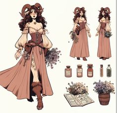 a paper doll is shown with flowers and jars