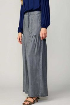 Chambray tiered wide pants with elasticated back waist. 100% Lyocell Pants Large, Eco Friendly Fabric, Wide Pants, Chambray, Wide Leg Pants, Wide Leg, Pants, Wide Trousers, Trousers