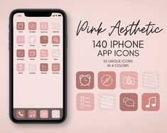 the pink aesthetic iphone app icons are displayed