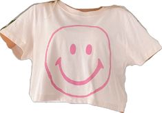 Simply Smiley Tee | Sassy Shortcake Boutique | sassyshortcake.com Cute Crop Top For Day Out, Casual White Cropped T-shirt With Funny Print, Cute Cropped T-shirt For Summer, Trendy Pink Cropped T-shirt For Spring, Pink Cropped T-shirt For Summer, Trendy Pink Cropped T-shirt For Summer, Pink Cotton Cropped T-shirt For Summer, Summer Pink Cropped Cotton T-shirt, Pink Relaxed Fit Cropped T-shirt For Summer