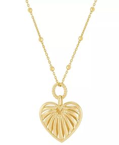 Macy's - Puffed Ribbed Heart Pendant Necklace in 18k Gold-Plated Sterling Silver, 16" + 2" extender Macy's Heart Charm Necklaces For Valentine's Day, Macy's Heart Charm Necklace For Valentine's Day, Macy's Heart Pendant Necklace For Valentine's Day, Macy's Heart Charm Necklace, Macy's Heart Necklace For Valentine's Day, Macy's Jewelry With Heart Charm, Macy's Gold Pendant Necklace, Heart Shaped Necklace From Macy's For Gift, Heart-shaped Necklace From Macy's For Gifts