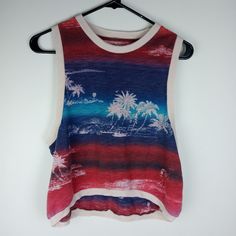 New With Tag!! Good Condition!! 60% Cotton 40% Polyester Casual Multicolor Tank Top, Casual Blue Printed Tank Top, Blue Crew Neck Tank Top For Beach, Blue Crew Neck Tank Top For The Beach, Casual Multicolor Printed Tank Top, Casual Red Tank Top For Vacation, Casual Multicolor Crew Neck Tank Top, Casual Blue Tank Top For Beach Season, Free People Adella