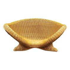 a wicker bowl is shown on a white background, with the bottom section folded down