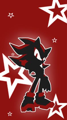 an image of a red background with white stars and sonic the hedgehog on it