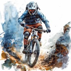 a painting of a man riding a dirt bike