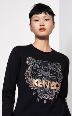 Tiger Sweatshirt, BLACK, KENZO Kenzo Takada, Toddler Girl Tees, Casual Party Outfit, French Luxury, Sweatshirts For Women