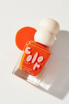 Morning Squeeze: A creamy orange hue for your mani/pedi. This bright, warm polish adds a pretty citrus zing to all your warm weather ensembles. Play at your own risk! Strawberry Jam: A pop of pink is always a ‘yes’. Get ready to make an entrance, because this shade of pink is a whole vibe. File under: fun. Wisteria: In the mood for a little romance? Here's the perfect shade of lavender to add a romantic note to your wardrobe. This flattering light purple is fresh, sweet, and so pretty on! Kiwi J Nail Polish Bottle Design, Korean Nail Polish, Nail Polish Keys, Spilled Nail Polish, Kiwi Juice, Romantic Notes, Nail Polish Bottle, Orange Nail Polish, Korean Nails