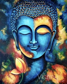 a painting of a buddha with a flower in his hand