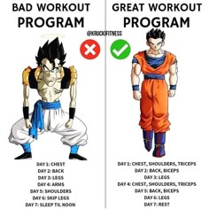 two posters showing the differences between bad and great work out programs for kids to do