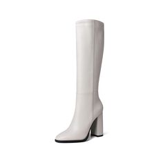 Shop White Round Toe Heeled Dress Mid Calf Boots Knee High Boot color White for  with worldwide Free shipping & Free return. Spring Wide Calf Knee-high Boots For Office, Spring Boots With Pointed Toe, Spring Tall Heeled Boots With Round Toe, Pointed Toe Boots For Spring, Solid Color Pointed Toe Boots For Spring, Spring Workwear Knee-high Boots With Round Toe, Spring Office Knee-high Boots, Casual Fitted Square Toe Knee-high Boots, Fitted Summer Boots With Block Heel