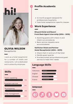 a pink and black resume for a woman