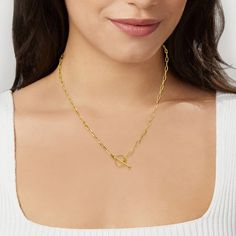 3mm 10kt Yellow Gold Paper Clip Link Toggle Necklace. 18" | Ross-Simons Elegant Round Toggle Necklace With Paperclip Chain, Yellow Gold Link Lariat Necklace, Gold-tone Toggle Chain Necklace Gift, Gold-tone Toggle Chain Necklace For Gifts, Everyday Chain Necklace With Spring Ring Clasp, Classic Gold-tone Toggle Necklace For Formal Occasions, Formal Toggle Necklace, Classic Yellow Gold Plated Toggle Necklace, Classic Gold Toggle Necklace With Adjustable Chain